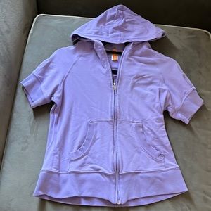 LUCY lilac short sleeve zipper up hoodie jacket with 2 front pockets